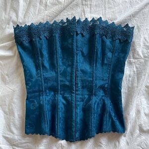 Y2K vintage Frederick's of Hollywood floral brocade lace up corset whimsygoth